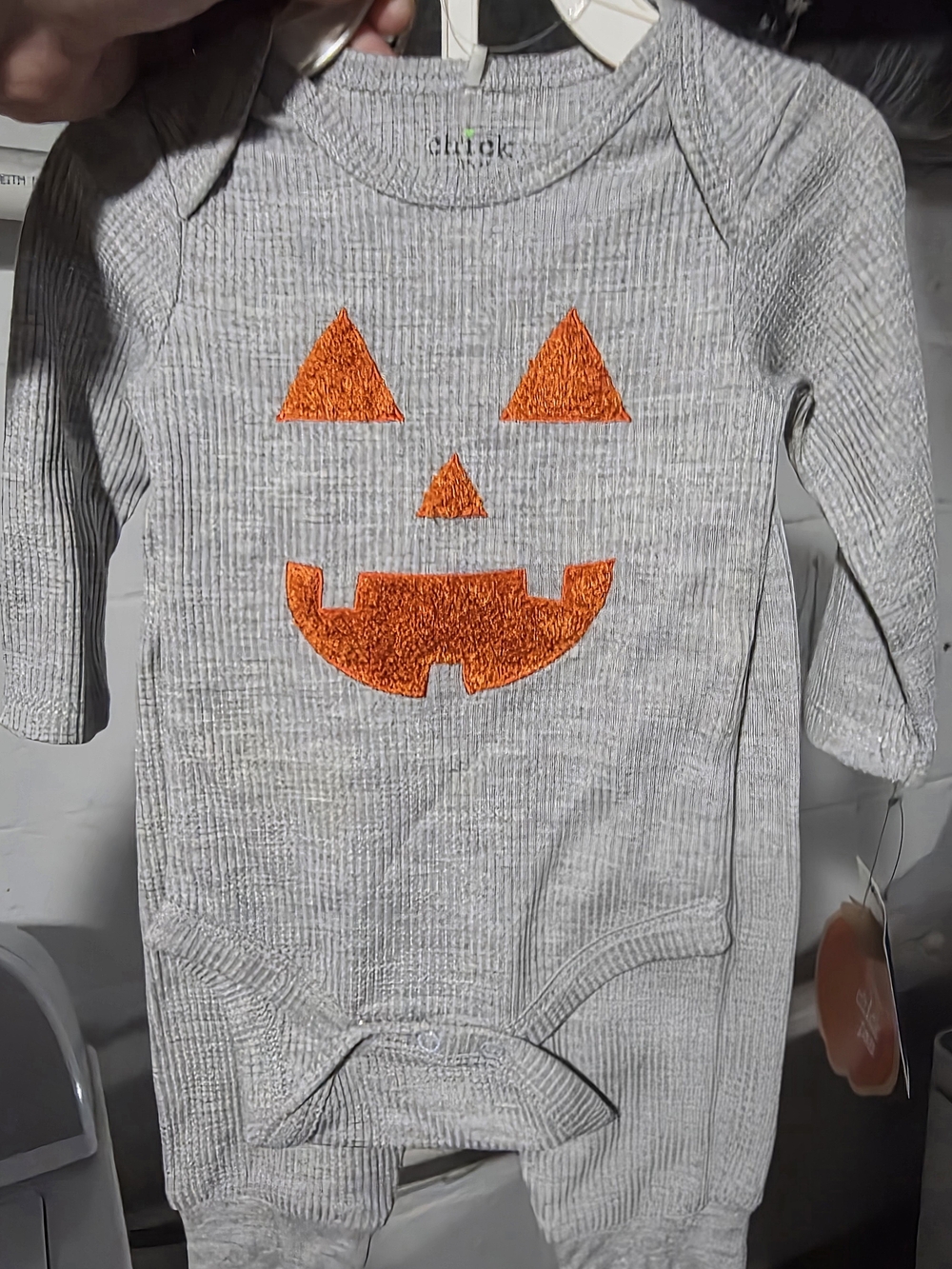 Chick Pea Gray Waffle 2pc Halloween Pumpkin Bodysuit & Pants Set 0-3M